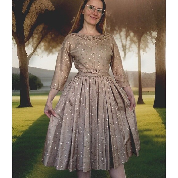 Vintage 50s Party Dress Gold Holiday Christmas 32 26 XS - Picture 2 of 11